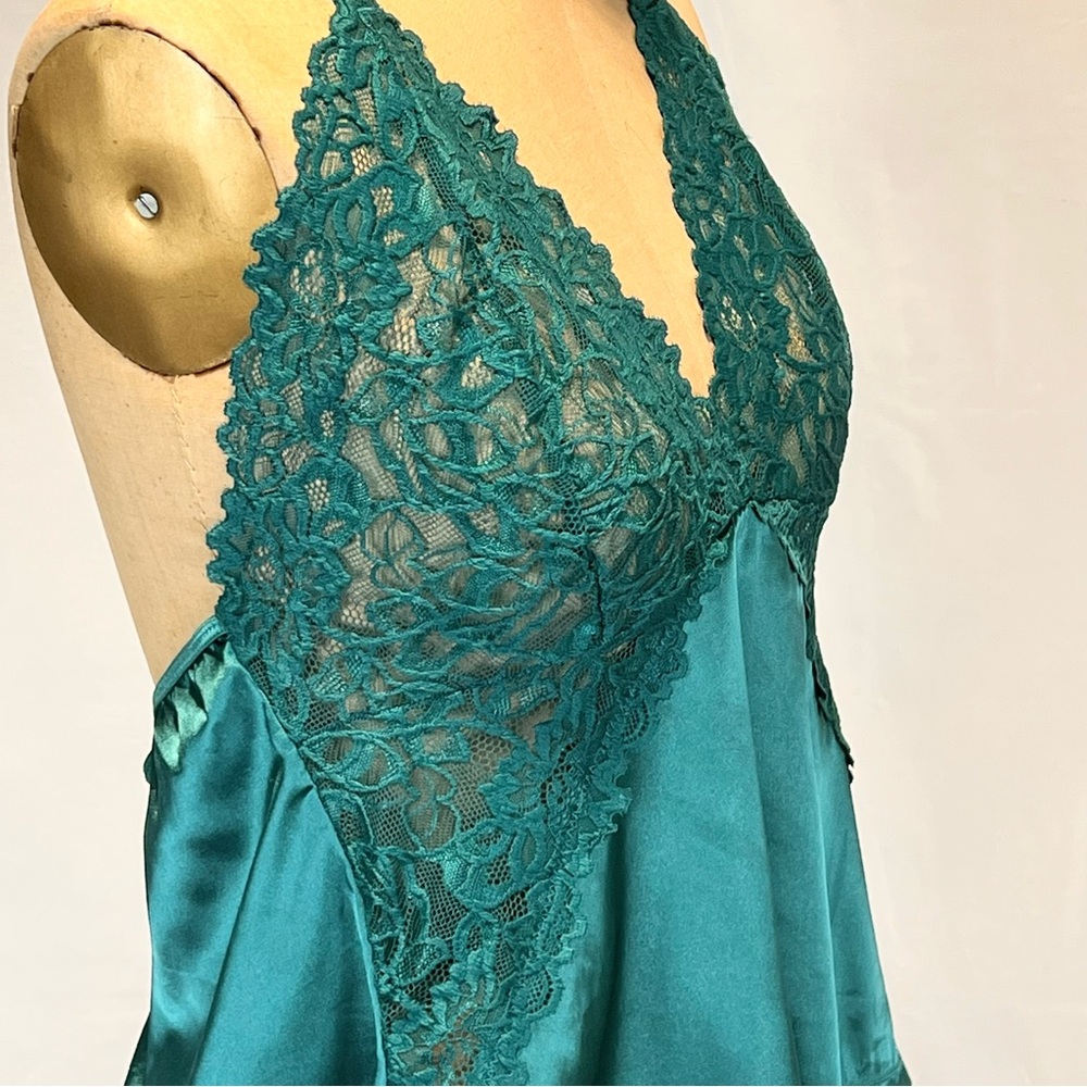 VINTAGE lace negligee nighty lingerie halter tank top teal camisole backless y2k - Picture 6 of 11